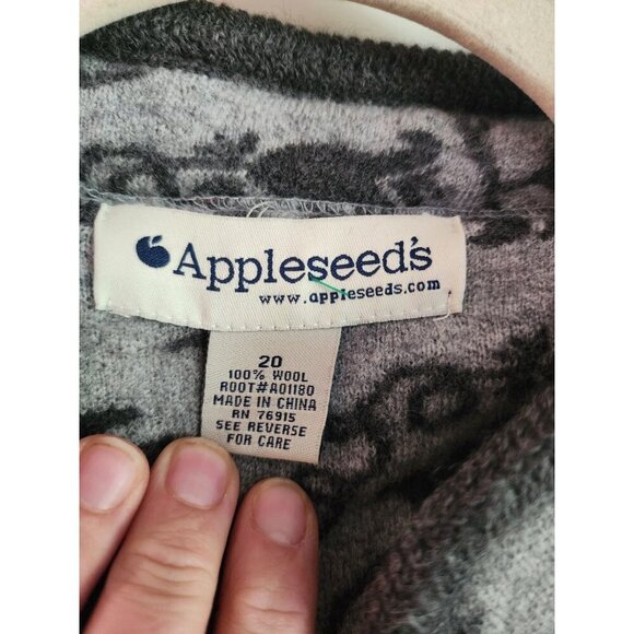 Appleseeds Wool Cardigan Women Sz 20 Grey Floral Grannycore Warmth Work - Picture 3 of 8